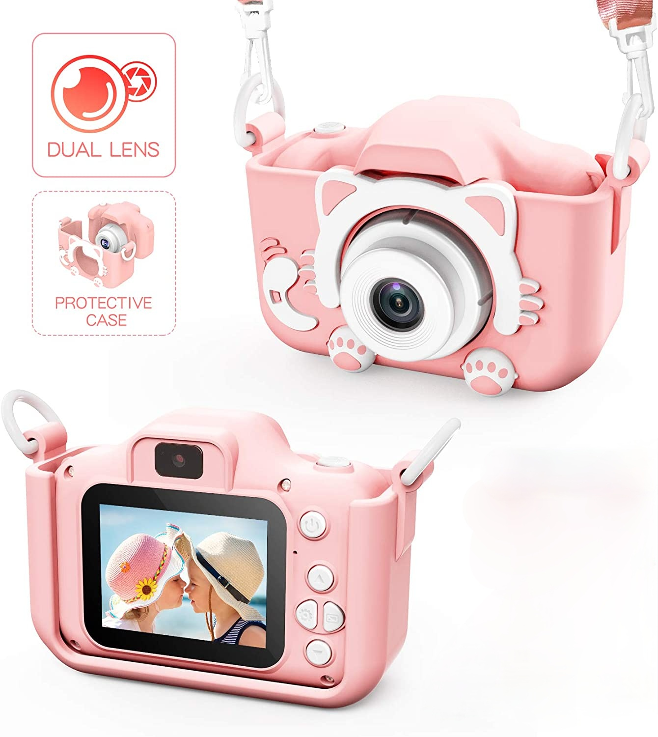 Macchina fotografica del giocattolo macchina fotografica dei bambini macchina fotografica digitale dei bambini per i bambini videocamera HD 1080P giocattolo per i bambini regalo di compleanno per i ragazzi delle ragazze: Pink-ABS / Standard