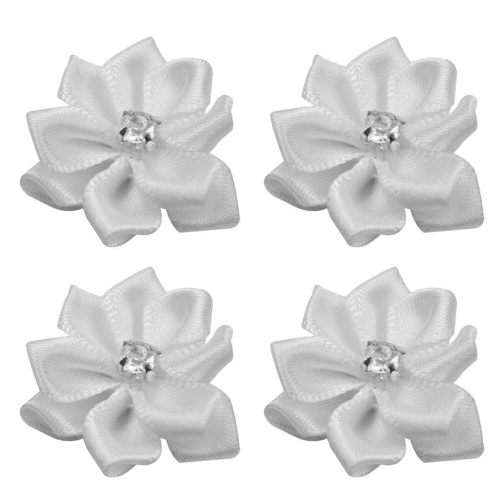 40x flores de satén blancas incrustadas con flor de satén de cristal Artificial para decorar el vestido de boda vestido de sombrero bolsos zapatos