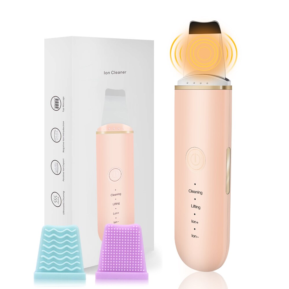 Ultrasonic Skin Scrubber Ion Deep Face Cleaner Blackhead Remover Face Shovel Skin Scraper Facial Spatula Ultrasound Peeling: pink