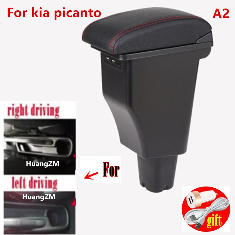 For kia picanto armrest box central Store content Storage box armrest box 3USB interface: A2 Red line 3 usb