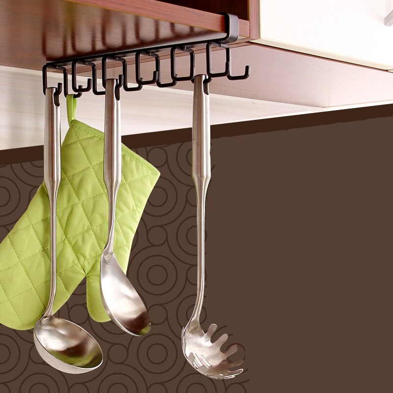 Space saver Cabinet hanging shelf Kitchenware Cup Holder with 6 Hook organization Storage rack for bathroom Kitchen supplies
