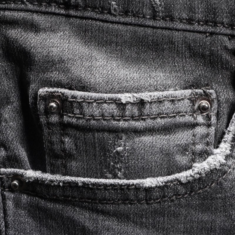 Streetwear heren jeans zwart grijs slim fit destroyed ripped jeans heren patchwork punk broek merk hiphop jeans