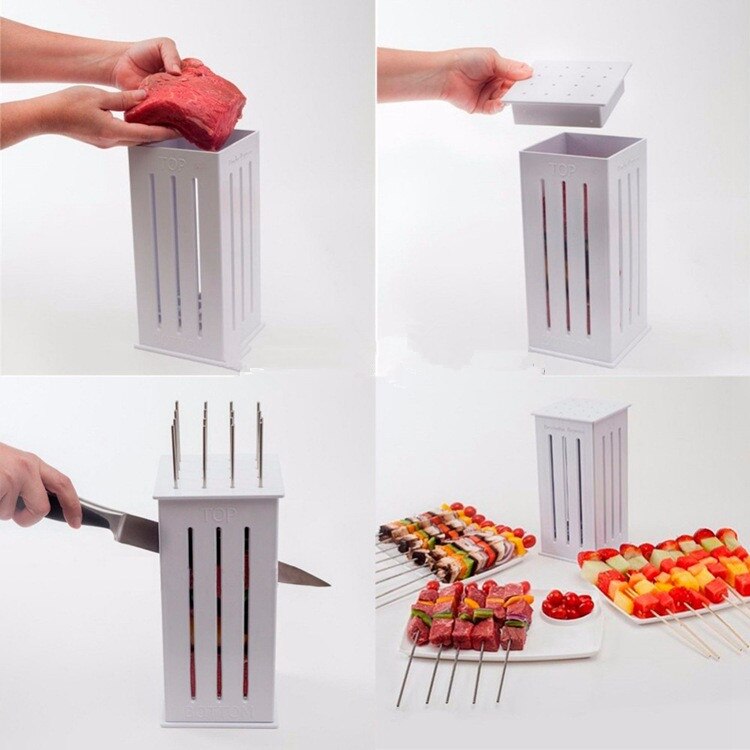 1PC Meat Skewer Machine Kabob Maker Box BBQ Tool Beef Mutton Meat Grill Machine Beef Meat Maker 16 Bamboo Skewers QA 129