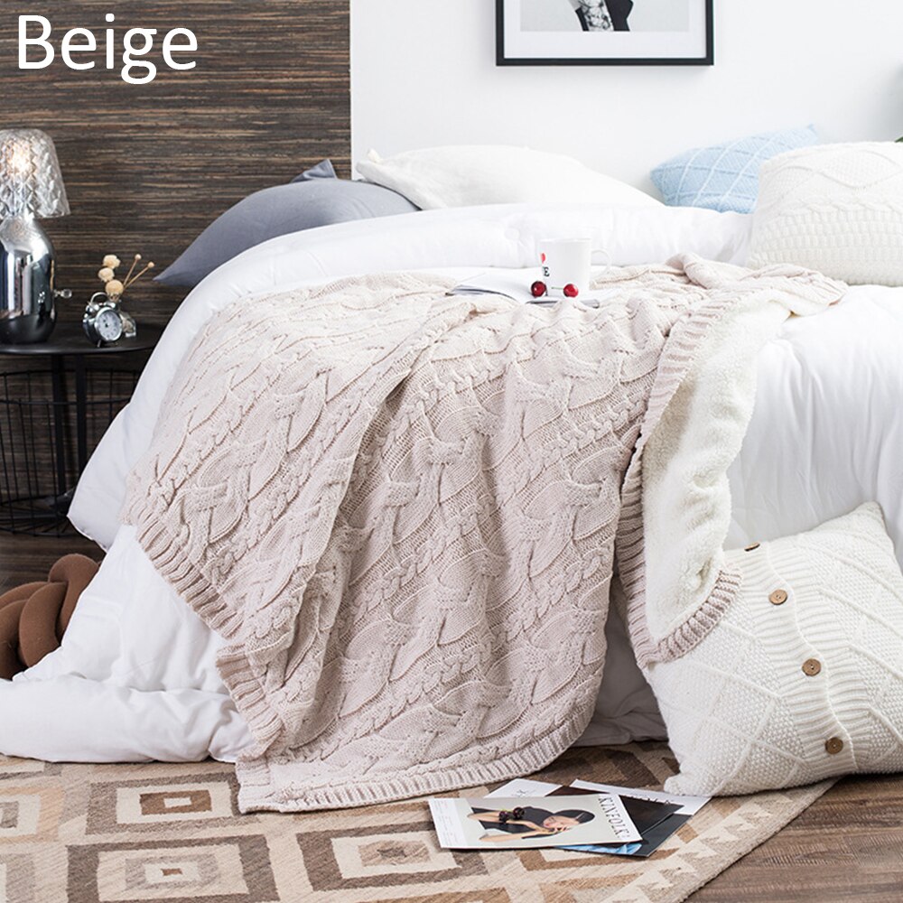 Mantas de punto gruesas hechas a mano manta gruesa de lana Merino voluminosa para adultos de invierno sofá cama hogar mantas: Beige / 130x160