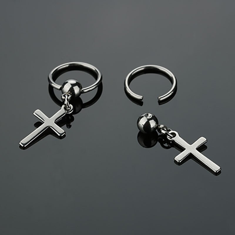 1 Pairs Hip-Hop Cross Earrings Stainless Steel Dangle Earring for Men Boy Punk Male Jewelry