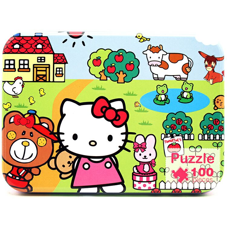 100 pcs/set Holz Puzzle Cartoon Spielzeug 3D Holz Puzzle Eisen Box Paket Jigsaw Puzzle für Kind Frühen Bildungs montessori Spielzeug: kitty 100