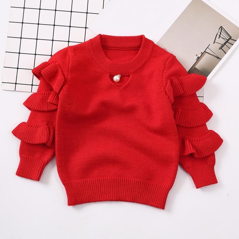 printemps automne hiver enfant en bas âge enfants vêtements bébé filles pull pull à manches longues volants enfants chandails tricotés: red / 18M