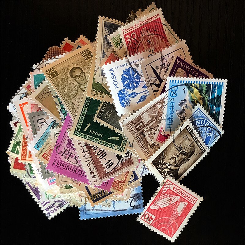 100 / 200 stk forskellige frimærker fra verden, blandet sætparti, brugt med poststempel, samling i god stand,