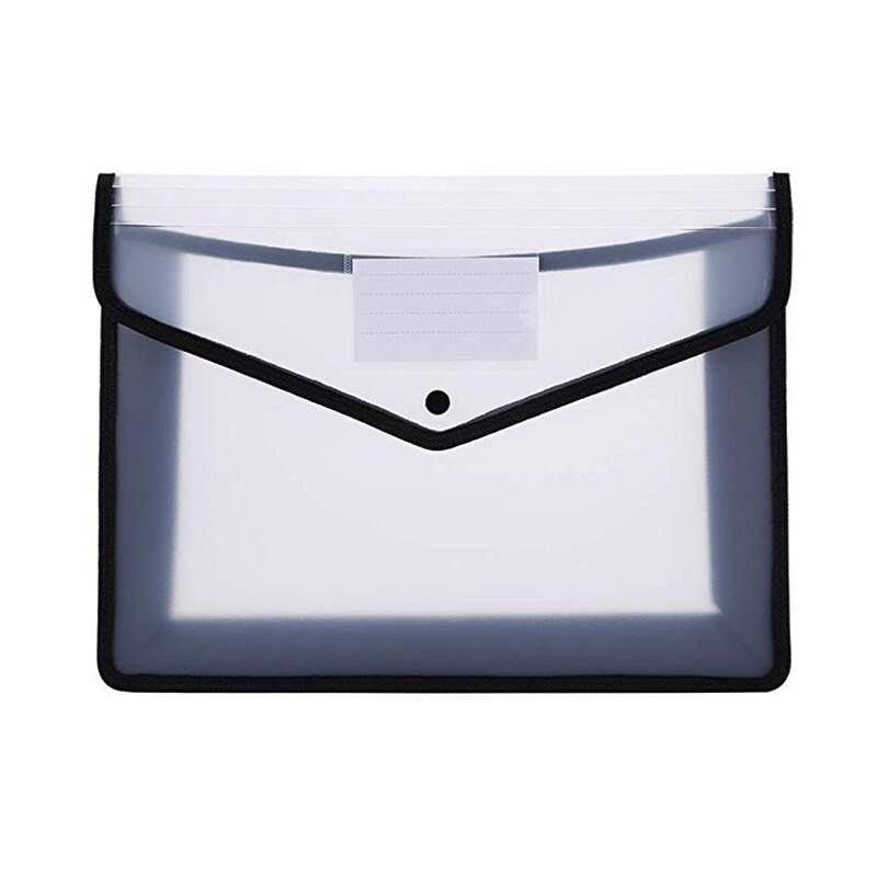 Plastic A4 Bestand Mappen Grote Capaciteit Portemonnee Document Zak Popper Portemonnee Envelop Mappen Voor Office Home School Travel Pvc Zak: black