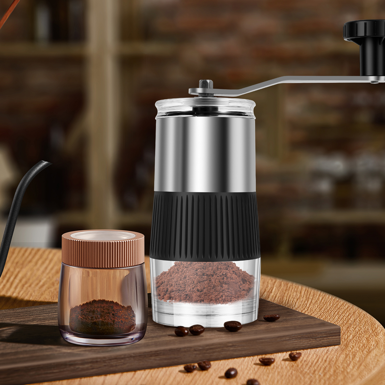 Manual Coffee Grinder Adjustable Hand Crank Coffee Bean Mill Portable Small Pill Crusher with Brush for Coffee Bean Salt Pepper