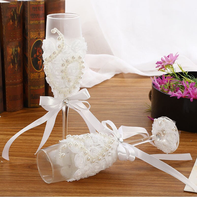 2 Stks/set Bruiloft Glas Mode Roosteren Bruiloft Glazen Crystal Champagne Fluiten Voor Bruid En Bruidegom Drinken Wijn Glas