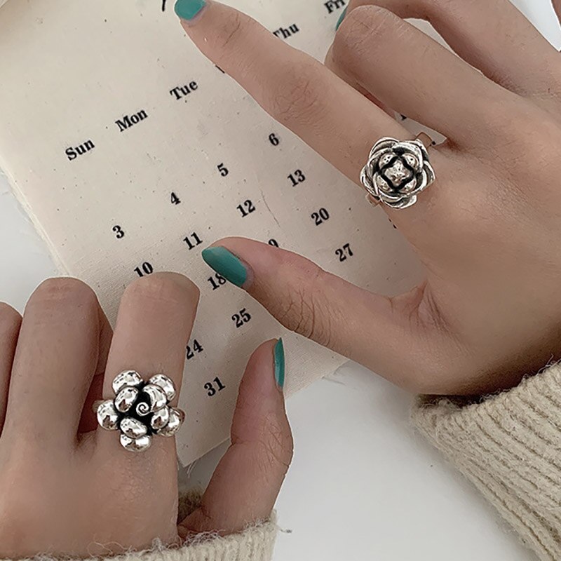 Evimi Vintage Punk 925 Sterling Zilver Sweet Bloem Ringen Fijne Sieraden Voor Vrouwen Mode Creatieve Party Accessoires