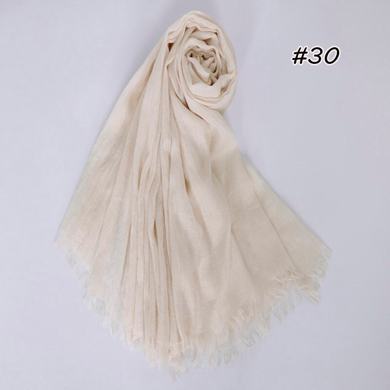 Premium Linen Cotton Hijab Scarf Women Muslim Hijab Large Size Plain Fringe Shawl Tassel Wraps Headband Long Scarves 190X100cm: DEEP BLUE