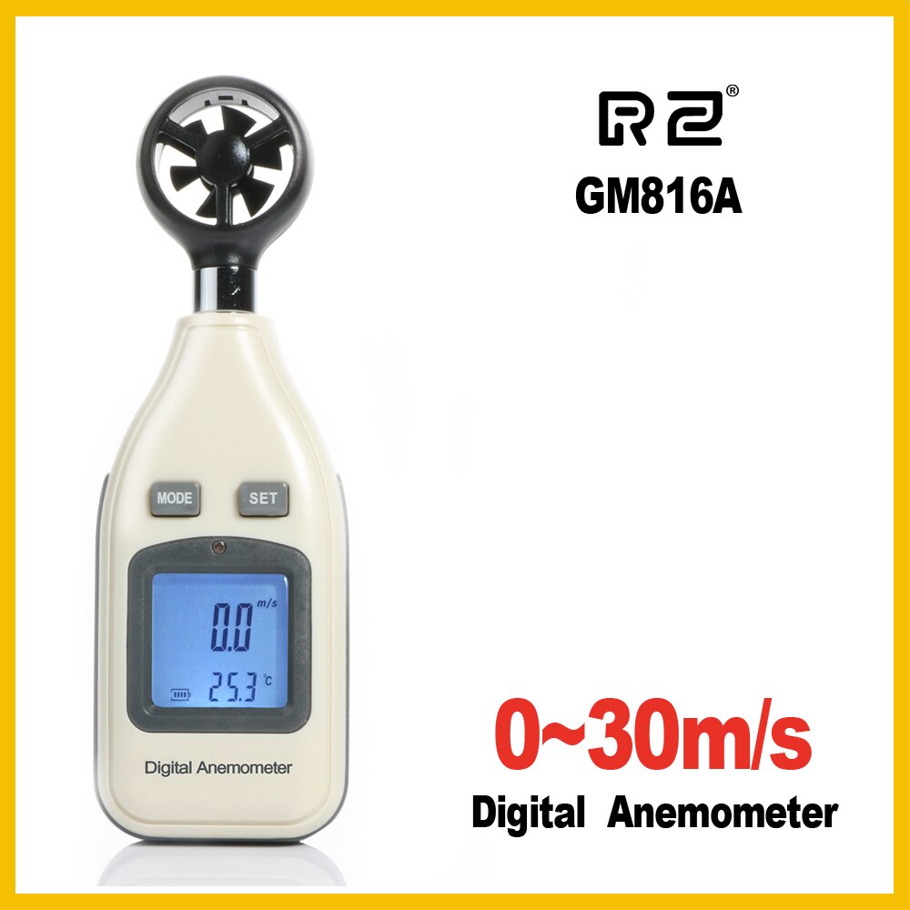 RZ GM816A LCD Digital Hand-held Wind Speed Gauge Meter Measure Anemometer Thermometer 30m/s (65MPH) Speed Measuring Instrument