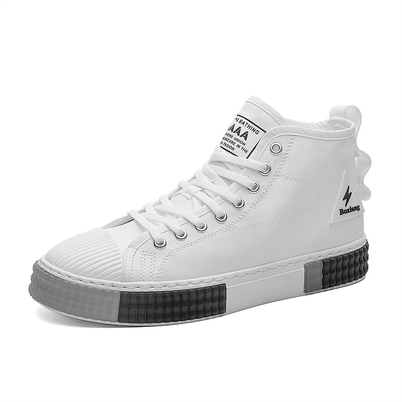 Merkki lenkkarit miesten korkeat vapaa-ajan kengät miehille tennarit trendi valoisat unisex kengät miesten trendi flats kengät zapatillas hombre: Valkoinen / 7