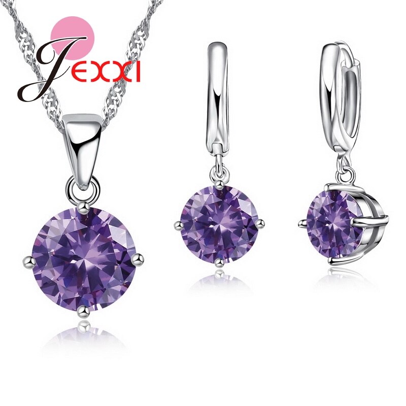 Trendy 925 Sterling Silver AAA Clear Cubic Zirconia Necklace Earring Set for Women Girl Birthday Wedding Jewelry Sets