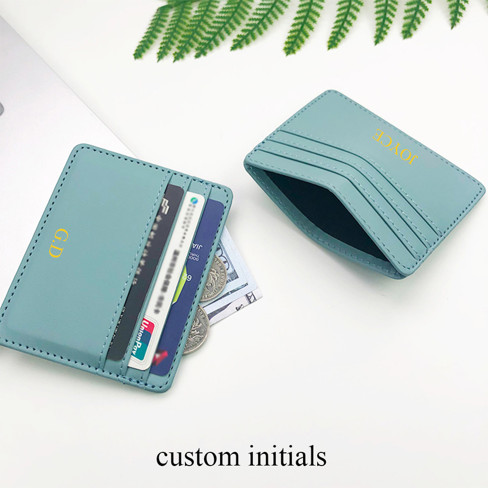 Classic Custom Letters Slim Wallet Personaliseren Initialen Mini Pu Leather Credit Card Houder Logo Diy Vrouwen Mannen Kaarthouder
