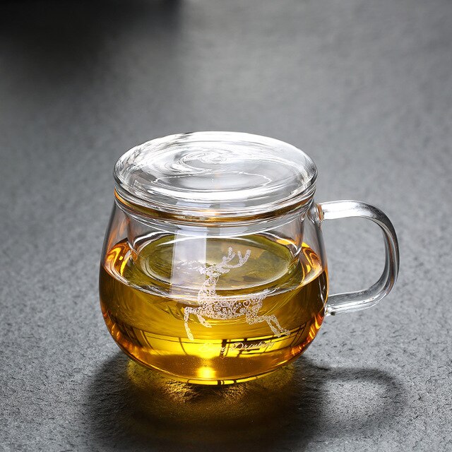 Transparent Glass Tea Cups Household Flower Teacups with Lid and Filter Heat Resistant Water Mug Office Drinkware: 500ml glass lid A