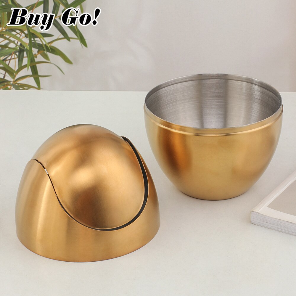 Cute Desktop Mini Flip Garbage Storage Bucket Office Household Stainless Steel Desk Waste Container Bucket Countertop Trash Can