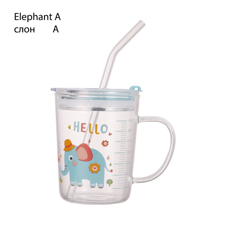 Kinderen Glas Water Cup Hittebestendig Afgestudeerd Leuke Melk Cup Melk Ontbijt Handvat Sap Cup: Elephant A