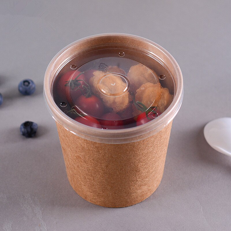 50pcs round disposable food salad soup takeaway packaging cups 12oz/16oz/26oz ice cream large paper cup with lid