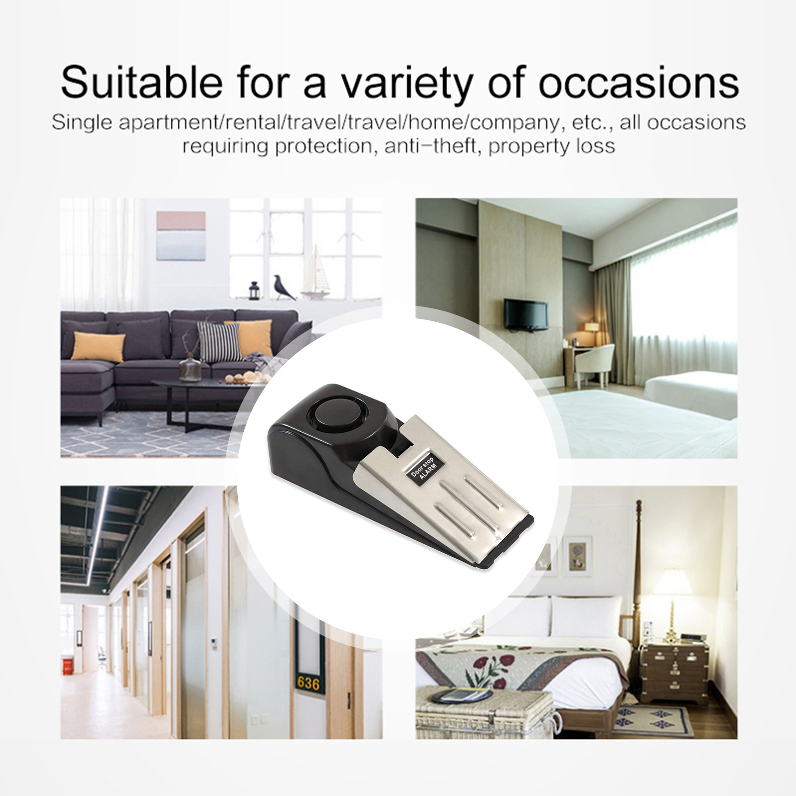 120dB Mini Wireless Vibration Alarm Door Stop Alarm for Home Wedge Shaped Stopper Alert Security Blocking System