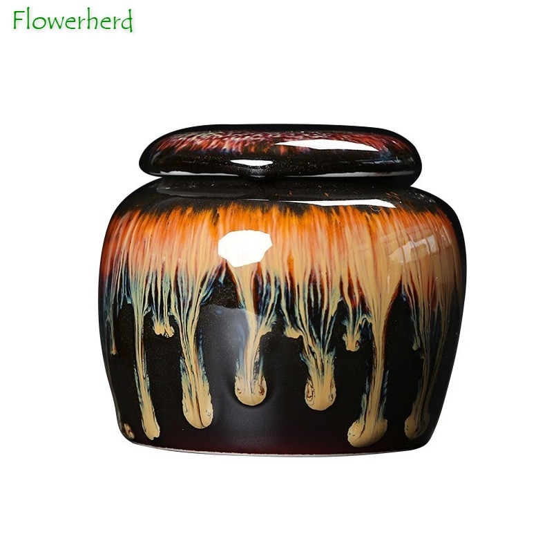 Gourd Ceramic Porcelain Tea Caddy Teaware Kiln Turned Pot Household Sealed Storage Pot Tea Storage Tea Container Tea Cans