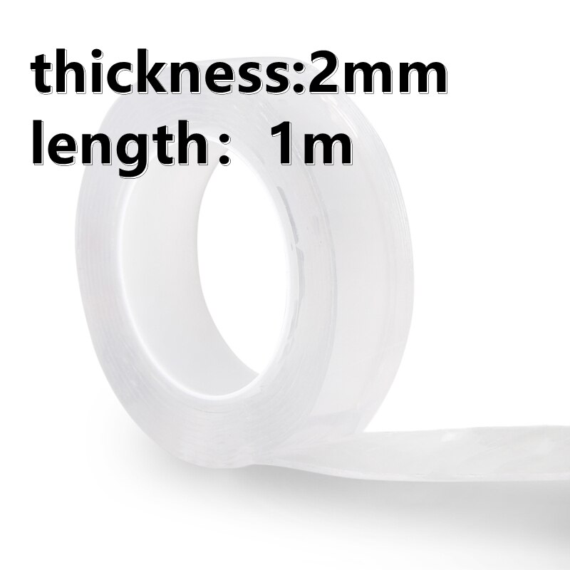 Nano Tapes No Trace Reusable Double Sided Gum Strong Kitchen Transparent Notrace Stickers Anti Skid Waterproof Cleanable Tape: 1m 2MM