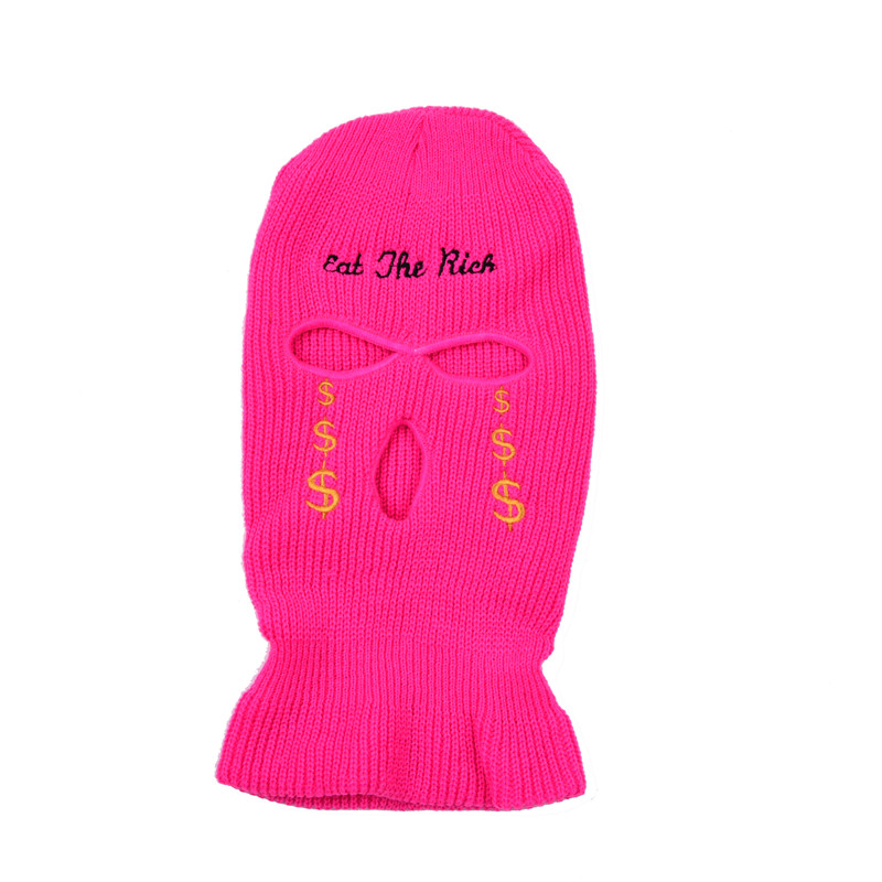 Masque en tricot avec lettres brodées, cagoule 3 trous, chapeaux, de personnalité de fête, Ski unisexe, cyclisme, bonnets de sport au