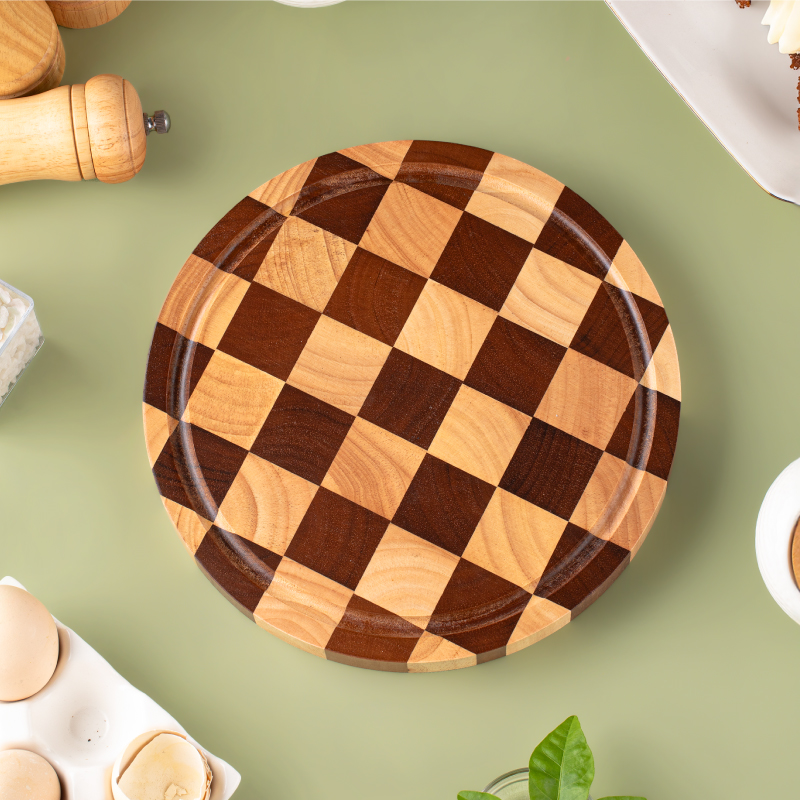 Wooden Checkerboard Pattern Cutting Board Large Charcuterie Board for Meat, Cheese, Bread, Vegetables, Fruits, Kitchen Gadget