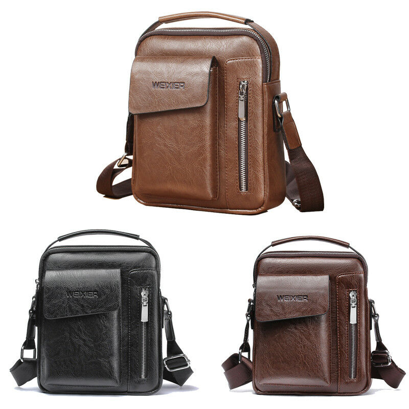 Men Softy Crossbody Bags Small Casual Handbag PU Leather Male Shoulder Retro Messenger Storage Zipper Adjustable Pack