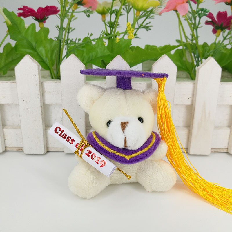 30 pcs/lot, class of ,7cm plush graduation teddy bear keychain, stuffed graduation teddy bear, graduation ,: cream bear purple go