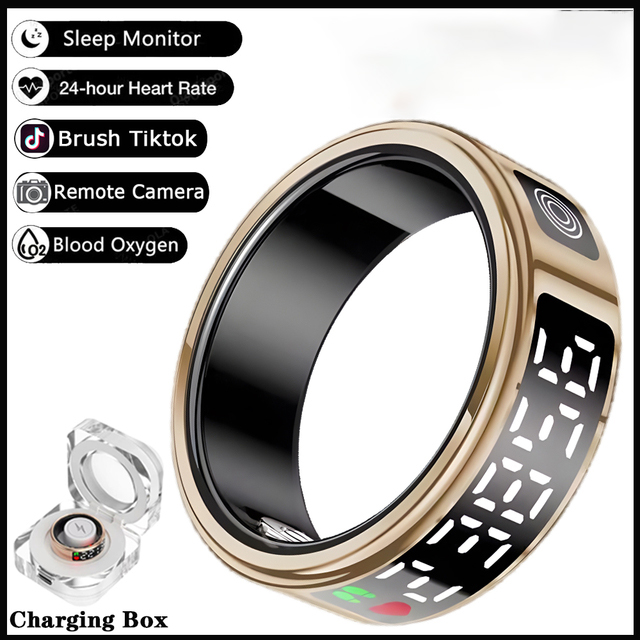 Smart Ring Mannen Met Scherm LED Hartslag Bloed Zuurstof Monitoring Vrouwen Ring Multi Sportmodi IP68 5ATM Waterdicht: Black / 8
