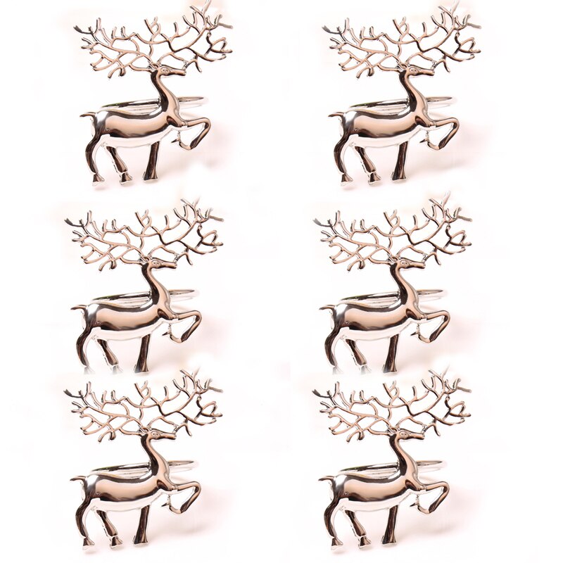 1/6Pcs Kerst Servettenhouder Ring Lichtmetalen Leuke Duurzaam Delicate Deer Servetringen Voor Bar Restaurant Christmas Party diner: 6pcs 02