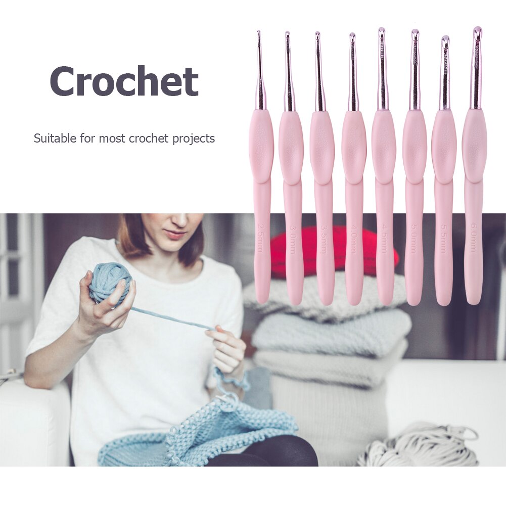 8Pcs Crochet Hook Knitting Needles Set Plastic Handle DIY Craft Sewing Kits Stitches Tools for Weaving Sewing Crafts