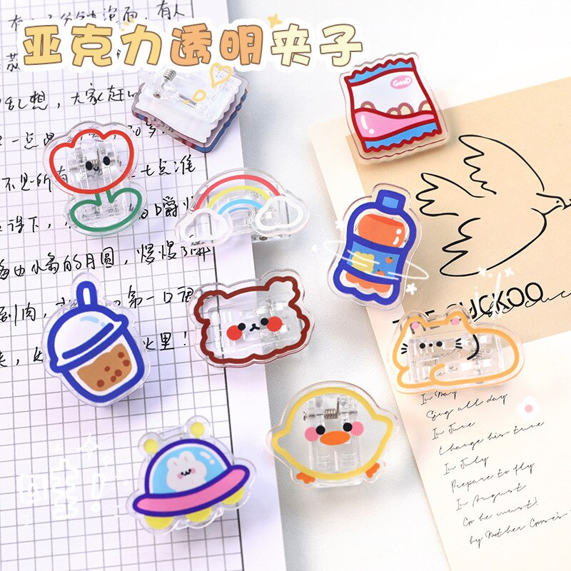 2Pc Transparant Acryl Clips Schattige Beer Bloem Briefpapier Test Papier Clip Snacks Afdichting Clip Kawaii Foto Kaarthouder: random color