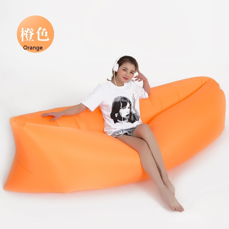 Inflatable Lazy Couch Outdoor Folding Air Sofa Bed Portable Beach Lounge Outside Garden Furniture Camping Sleeping Bags: Orange