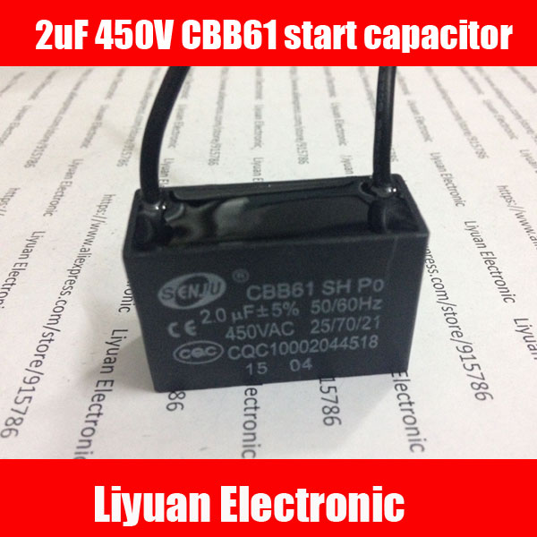 1pcs 2uF 450V start capacitor / fan start capacitor / ceiling fan capacitance / CBB61 motor start capacitor