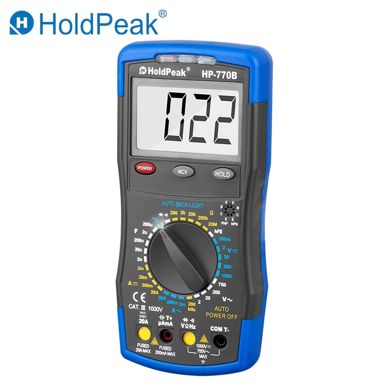 Multimetro HoldPeak HP-770B NCV Digital Multimeter Feature And Frequency/Dide/hFE Test