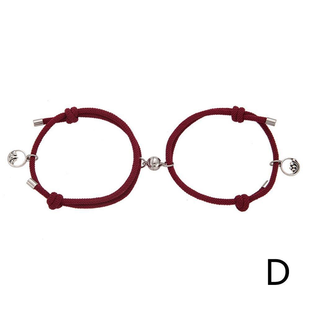 2 unids/set de pulsera emparejada para amantes imán distancia pareja Braslet para niña niño cuerda trenzada: D