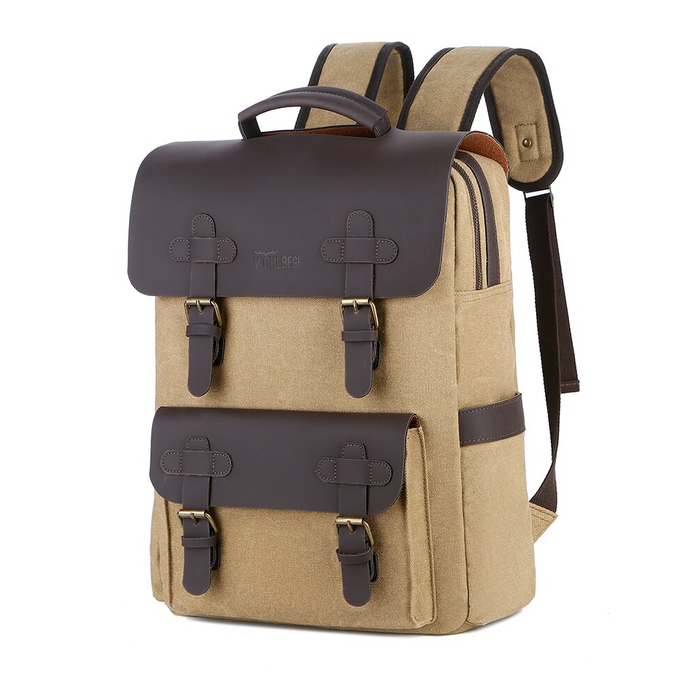 Heren Rugzak Vintage Canvas Rugzak Schooltas Mannen Reistassen Grote Capaciteit Rugzak Laptop Tas: Khaki