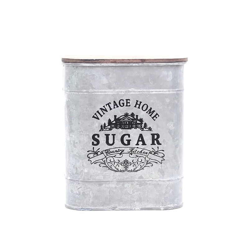 Caja de Metal Vintage para chucherías y dulces cajas de lata para almacenar con tapa de madera latas de café té condimento de joyería: Sugar