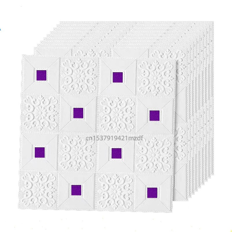3D Stereo Wall Stickers Self-Adhesive Ceiling Decorative Panels Roof Foam Wallpaper Living Room Home Decor TV Background: white purple / 1pcs 70X70cm