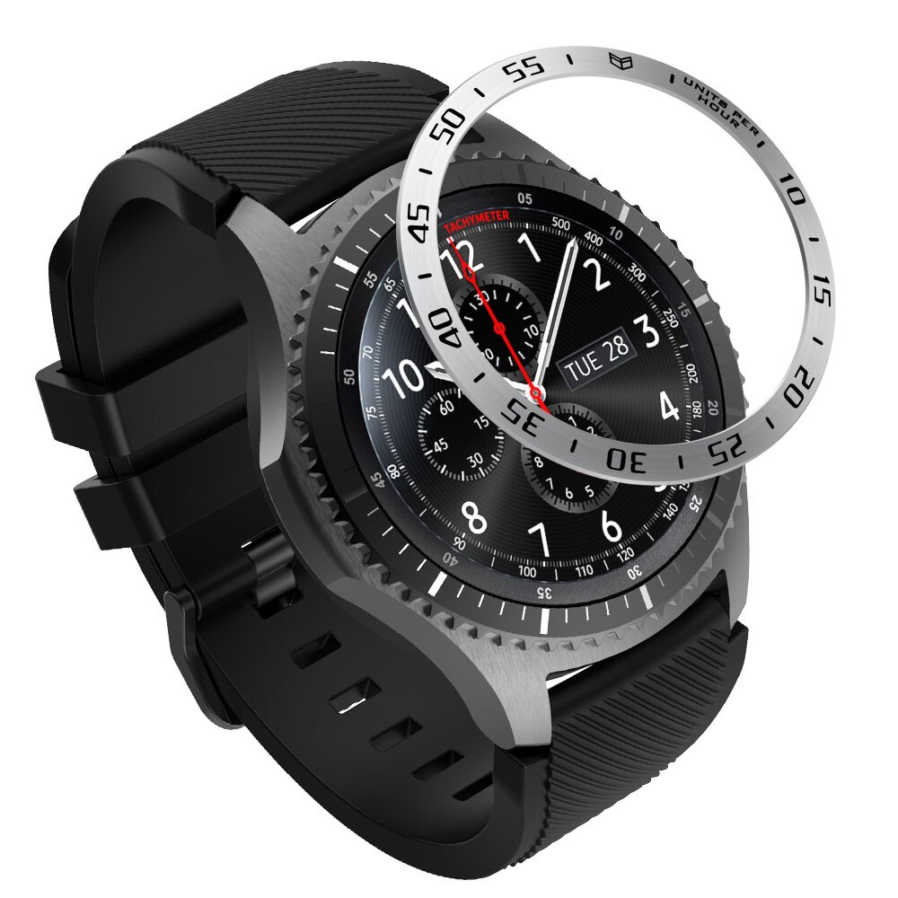 Cubierta de bisel de 22mm para Samsung Galaxy Watch, 46mm/ Gear S3 Frontier Bezel Ring, cubierta adhesiva, Círculo de protección de acero antiarañazos: Silver