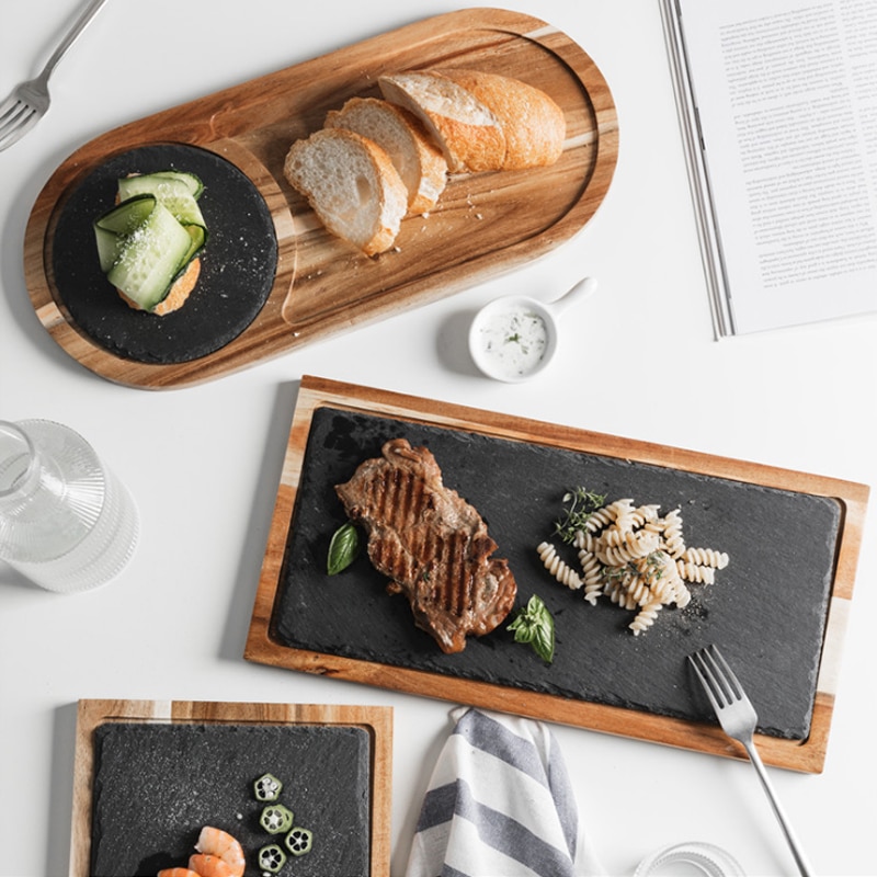 Nordisk rektangulær sushi wienerbrød dessert western bøf tallerken husholdnings sten træplade bakke pasta tallerken bakke  lb82016