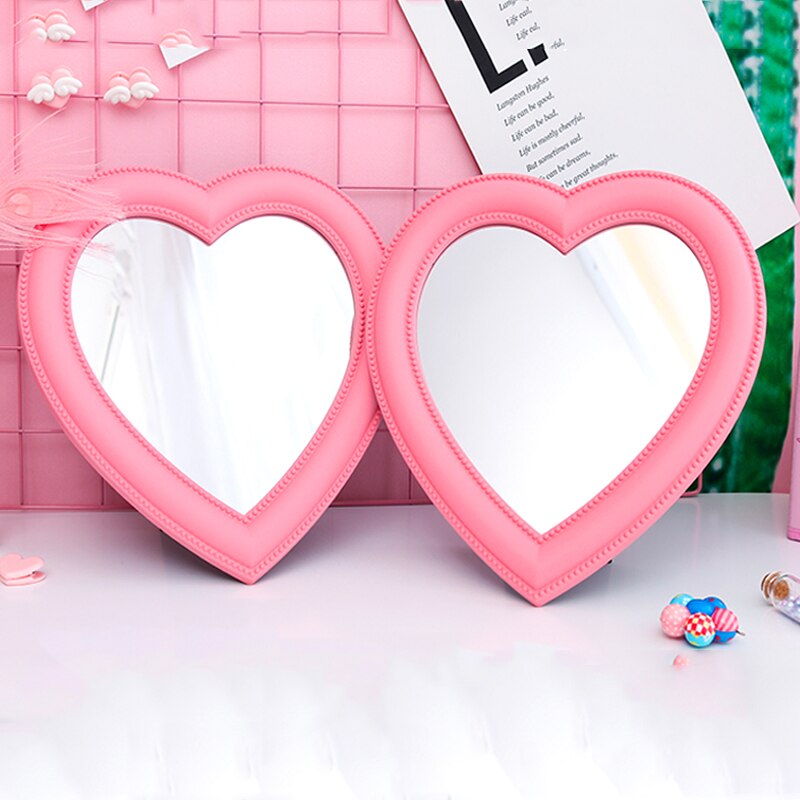 Ins Liefde Spiegel Desktop Spiegel Muur Make-Up Spiegel Gemonteerd Tweeërlei Gebruik Meisje Kamer Wanddecoratie Hartvormige spiegel