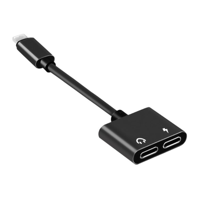 2 In 1 Audio Adapter Opladen Oortelefoon Kabel Voor Iphone 12X7 8 Plus Aux Jack Headset Voor Iphone 3.5 Mm Te Hoofdtelefoon Splitter: Black Two Lighting