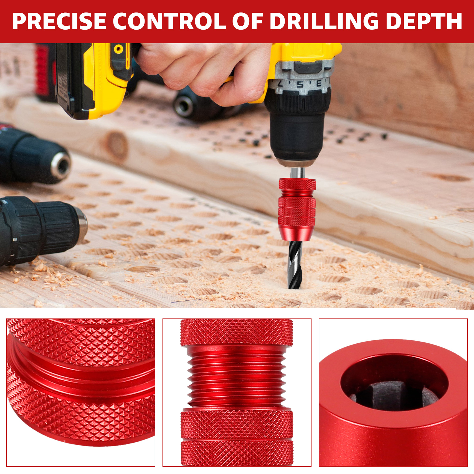 2Pcs Drill Depth Stop Adjustable Drill Bit Stop Collar Aluminum Alloy Drill Stop Drill Size Range 5/64in-3/16in 15/64in-7/16in