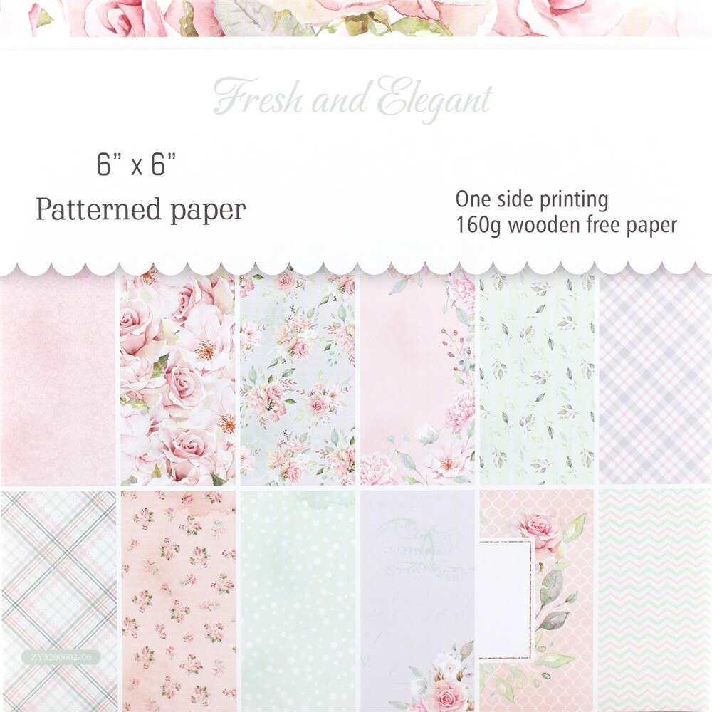 KSCRAFT 12pcs 6" Single-side Printed Fresh and pattern papercraft art paper handmade scrapbooking kit set book