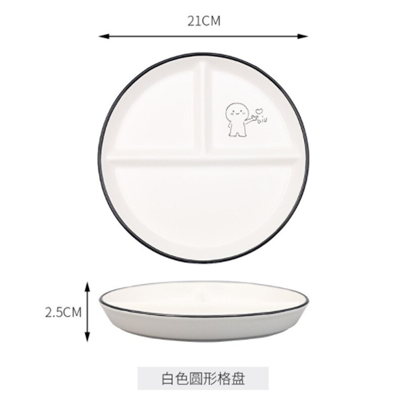 Disques en céramique pour enfants, repas divisé, assiette pour étudiant, assiette de séparation, réduisant la graisse, assiette à trois compartiments, ménage: White